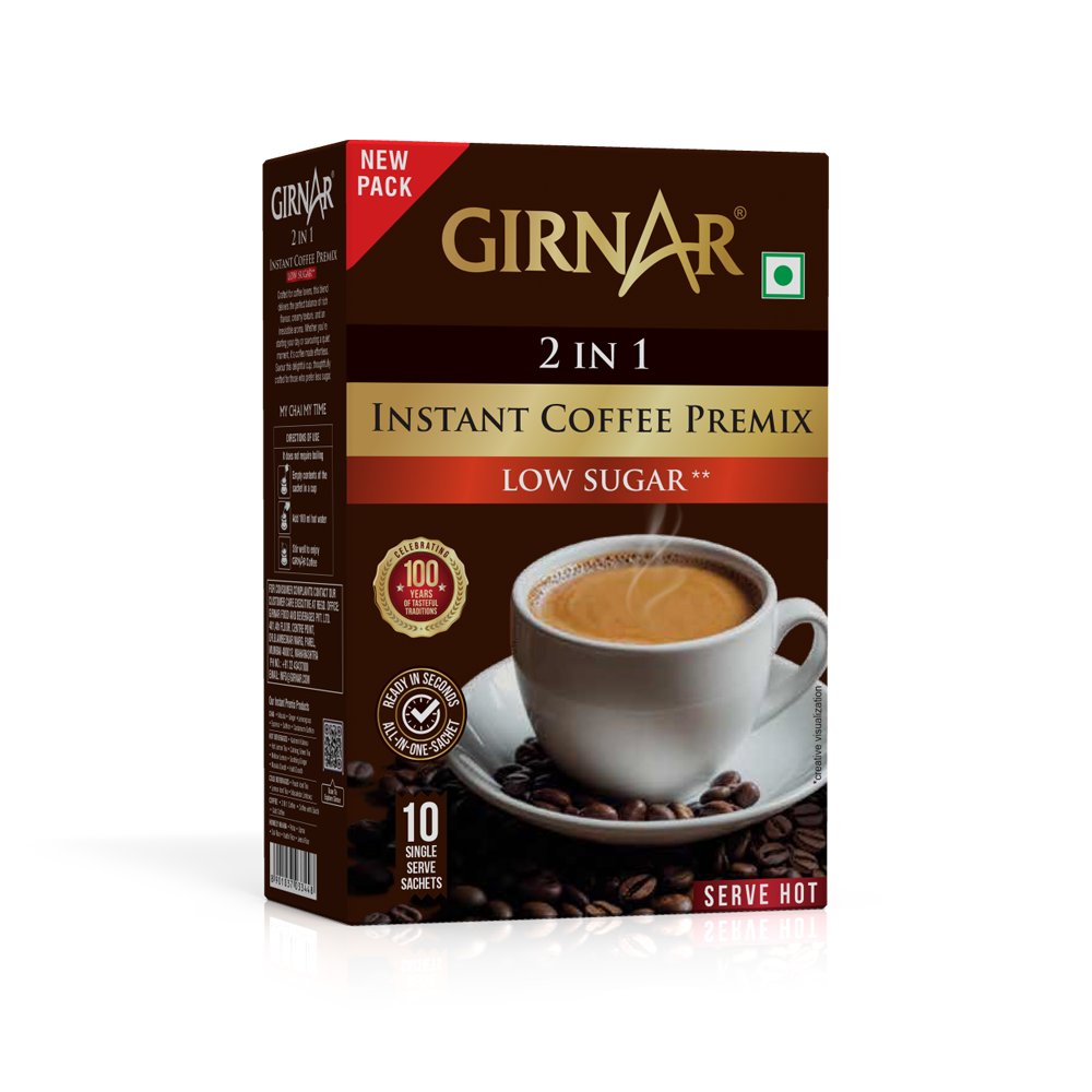 Girnar Instant Coffee 2 In 1 (10 Sachets - Low Sugar)