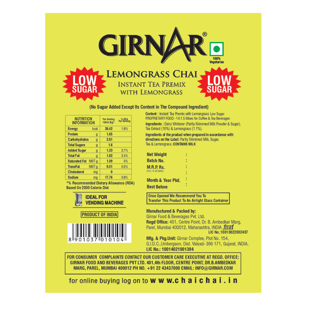 Girnar Instant Tea Premix With Lemongrass (1kg Vending Pack)