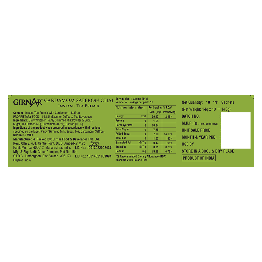 Girnar Instant Tea Premix With Cardamom-Saffron