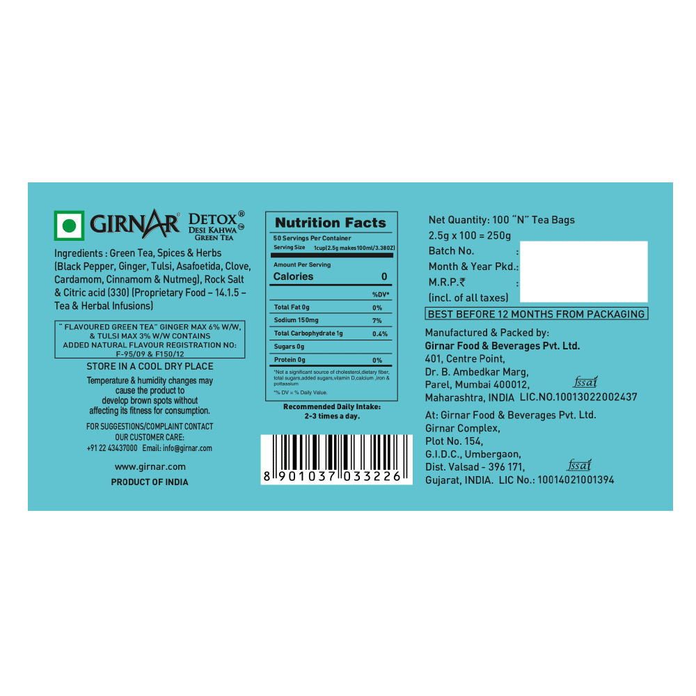 Girnar Green Tea Bags - Detox / Desi Kahwa