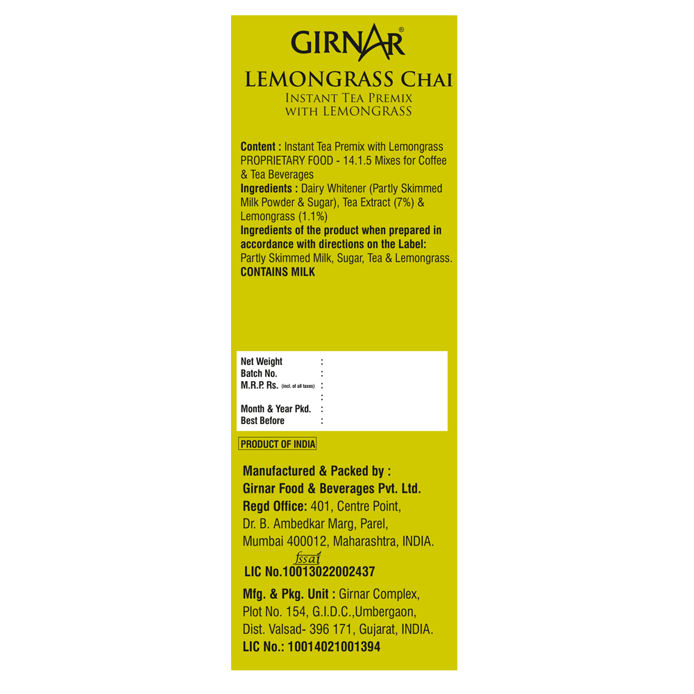 Girnar Instant Tea Premix With Lemongrass (1kg Vending Pack)