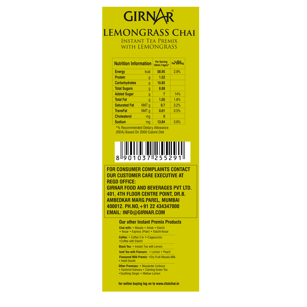 Girnar Instant Tea Premix With Lemongrass (1kg Vending Pack)