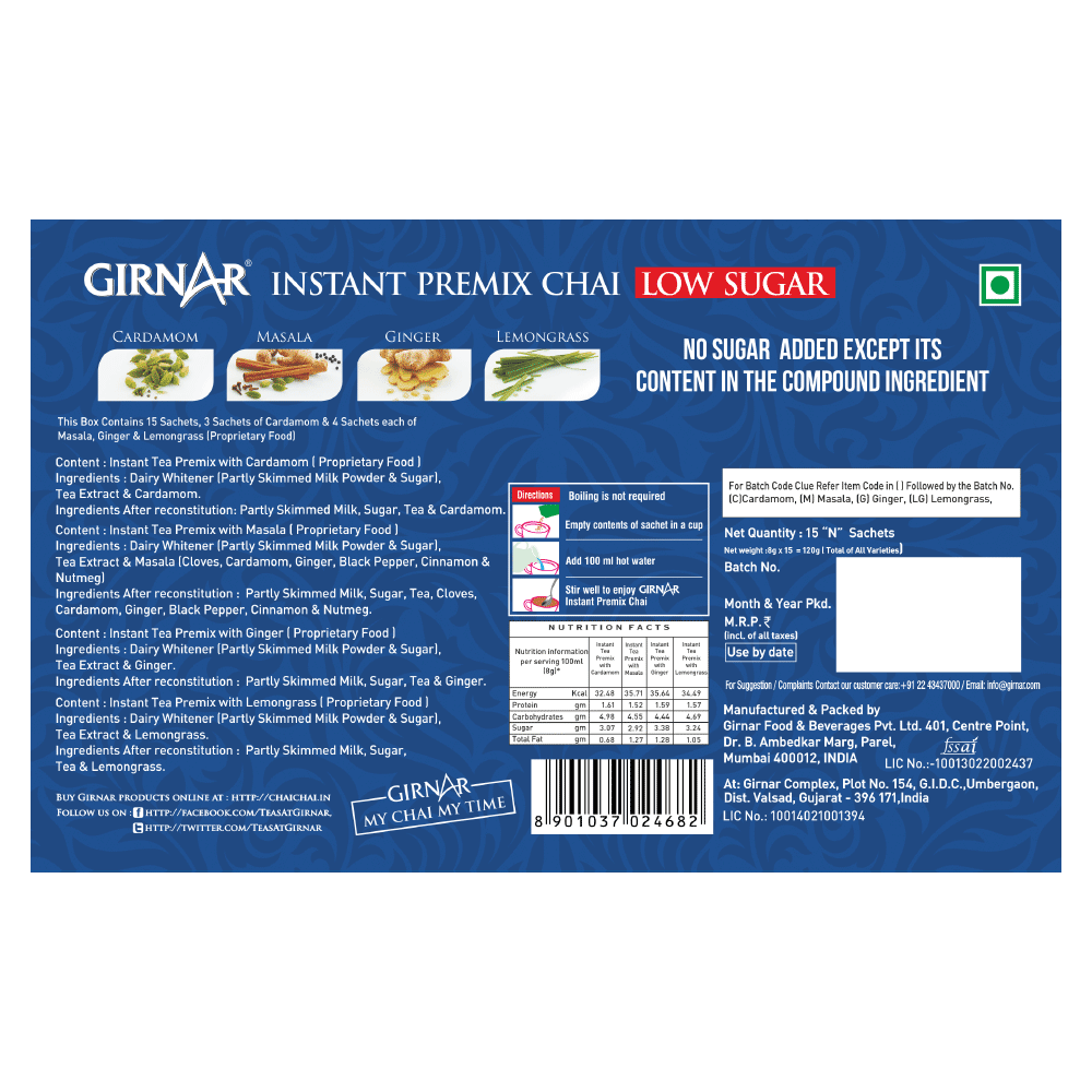 Girnar Instant Tea Premix Low Sugar Variety Pack