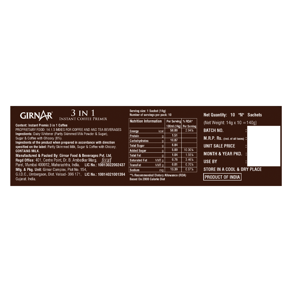 Girnar Instant Premix 3 In 1 Coffee