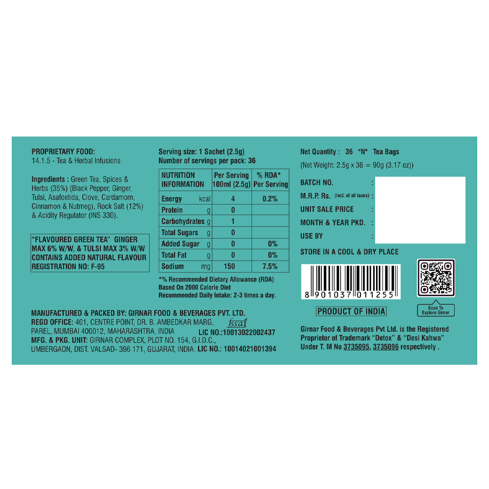 Girnar Green Tea Bags - Detox / Desi Kahwa