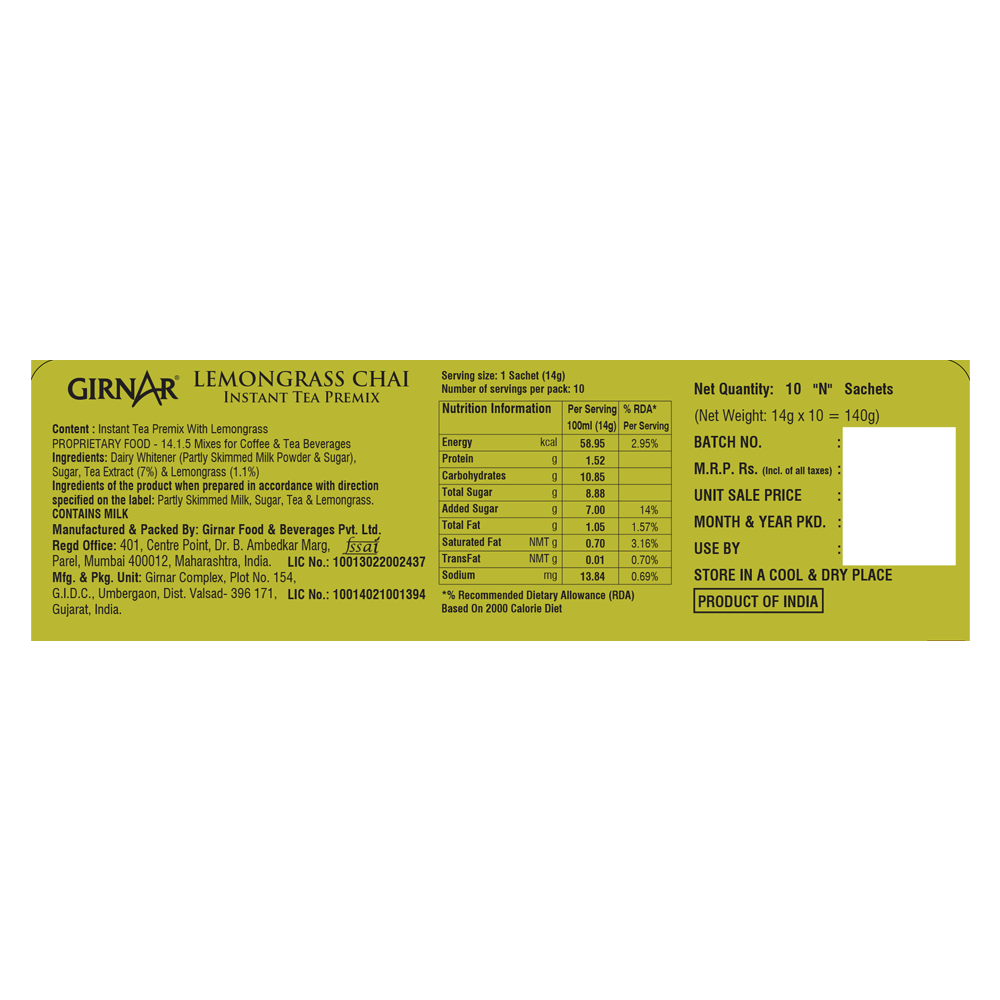 Girnar Instant Tea Premix With Lemongrass