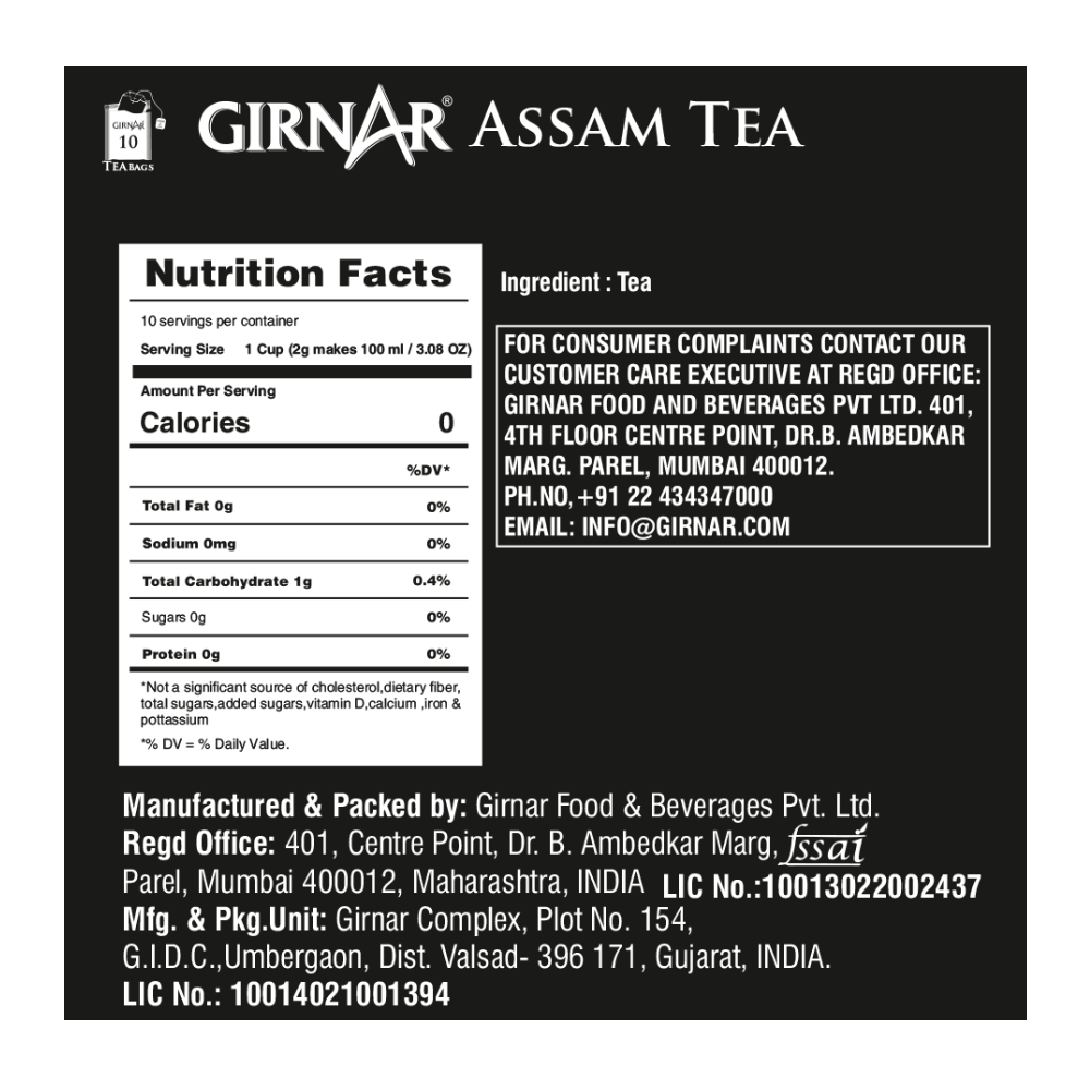 Girnar Single Origin Black Tea Bags - Assam Tea