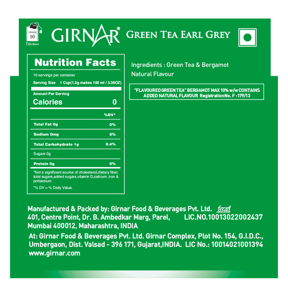 Girnar Green Tea Bags - Earl Grey