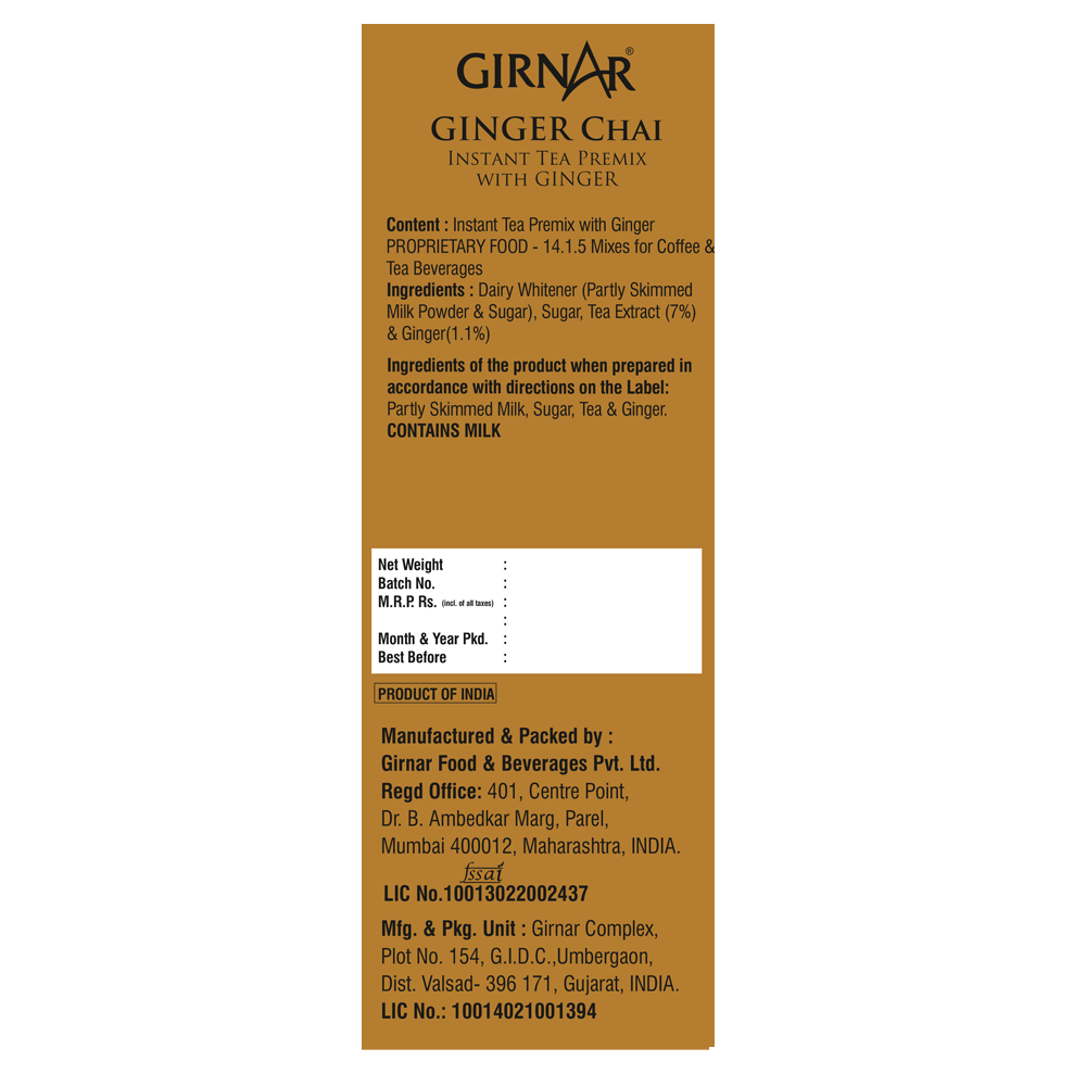 Girnar Instant Tea Premix With Ginger (1kg Vending Pack)