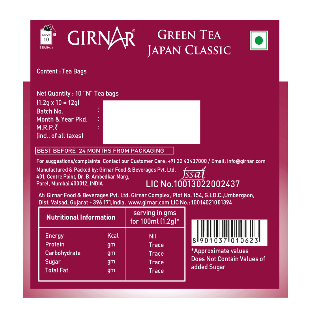 Girnar Green Tea Bags - Japan Classic