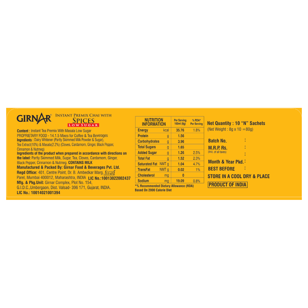 Girnar Instant Tea Premix With Masala (Low Sugar)